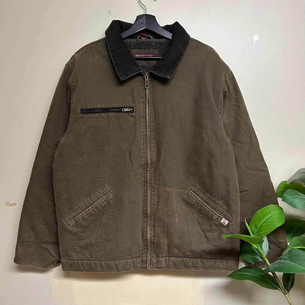 Dri Duck Mens Brown Sherpa Lined Detroit Canvas Work Jacket Vintage Size L